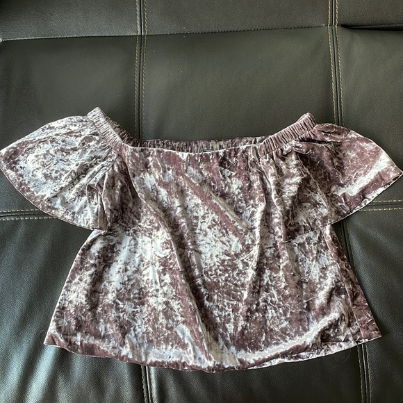 design lab | mauve crushed velvet off the shoulder top - Picture 1 of 4